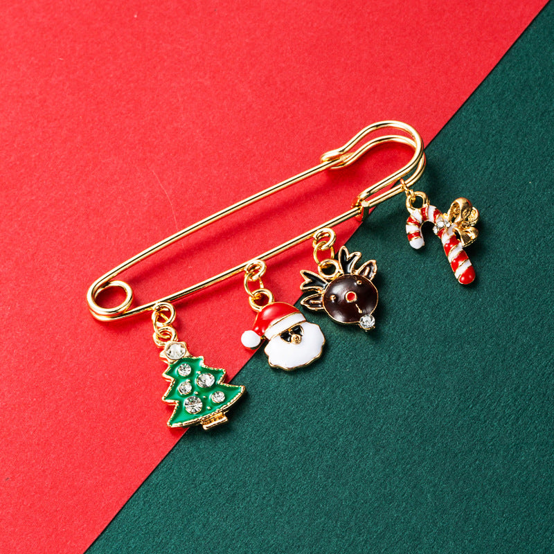 Christmas tree snowflake elk snowman brooch