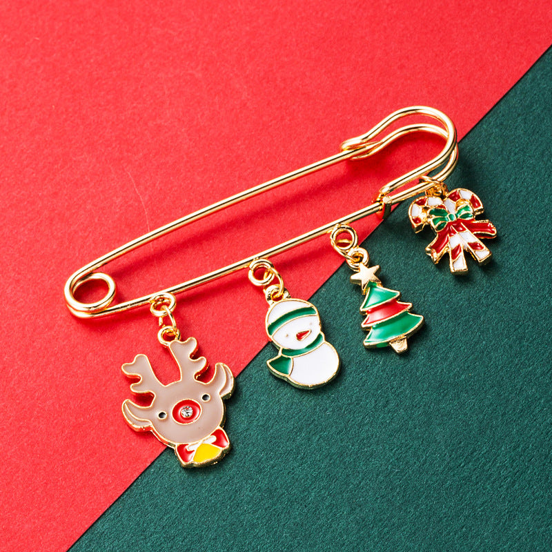 Christmas tree snowflake elk snowman brooch