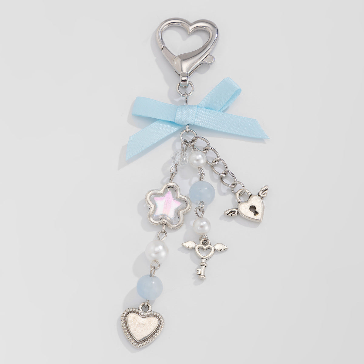 Small fresh heart bow ribbon keychain