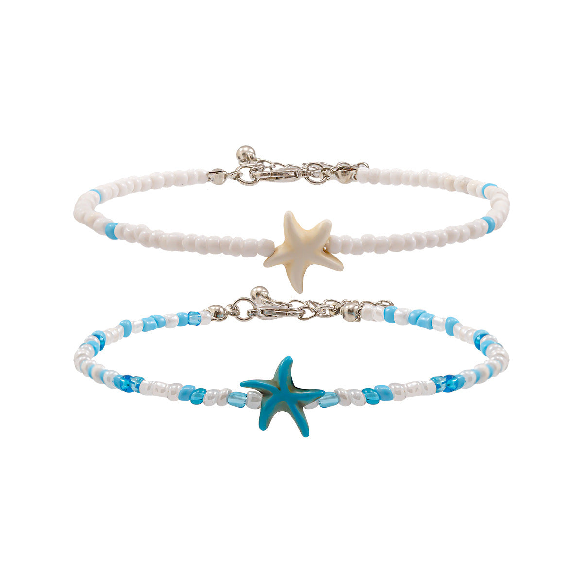 Multi-layered beach conch rice bead anklet