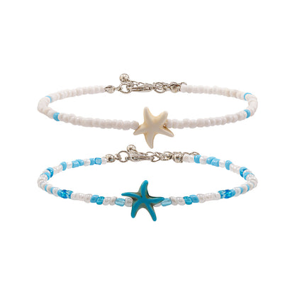 Multi-layered beach conch rice bead anklet