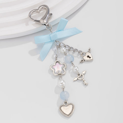 Small fresh heart bow ribbon keychain