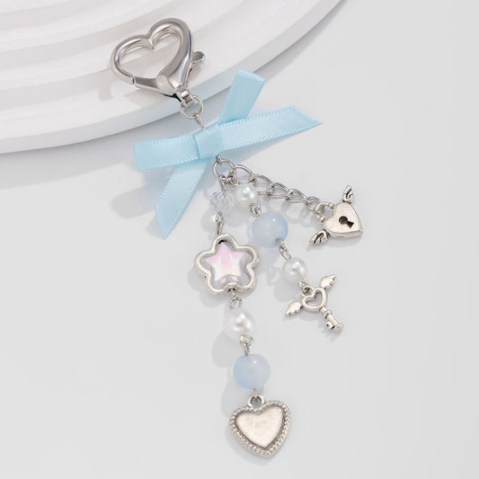 Small fresh heart bow ribbon keychain