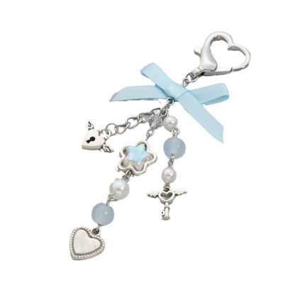 Small fresh heart bow ribbon keychain