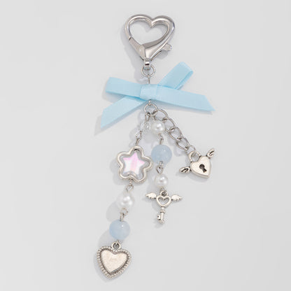 Small fresh heart bow ribbon keychain