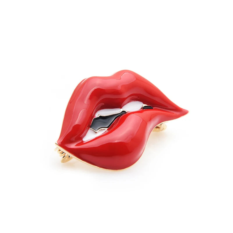 Women's red lips enamel alloy brooch
