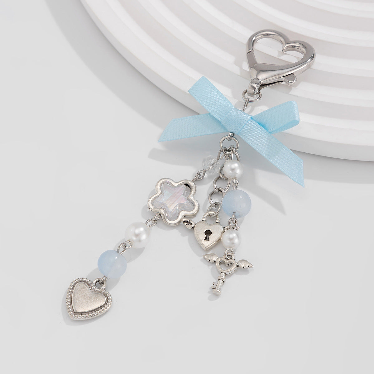 Small fresh heart bow ribbon keychain