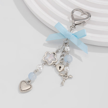 Small fresh heart bow ribbon keychain
