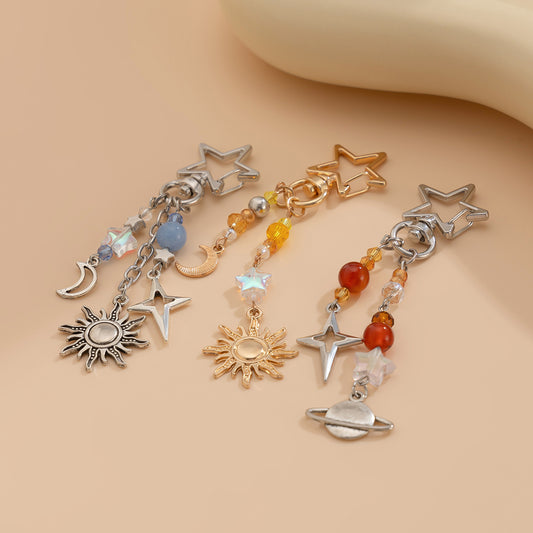 Sunflower Crystal White Pearl Set Keychain