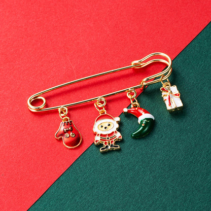 Christmas tree snowflake elk snowman brooch