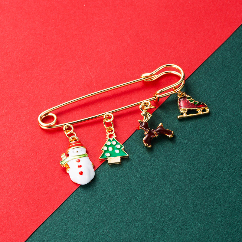 Christmas tree snowflake elk snowman brooch