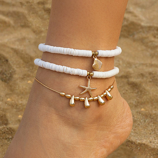 Beach multi-layer starfish soft ceramic anklet