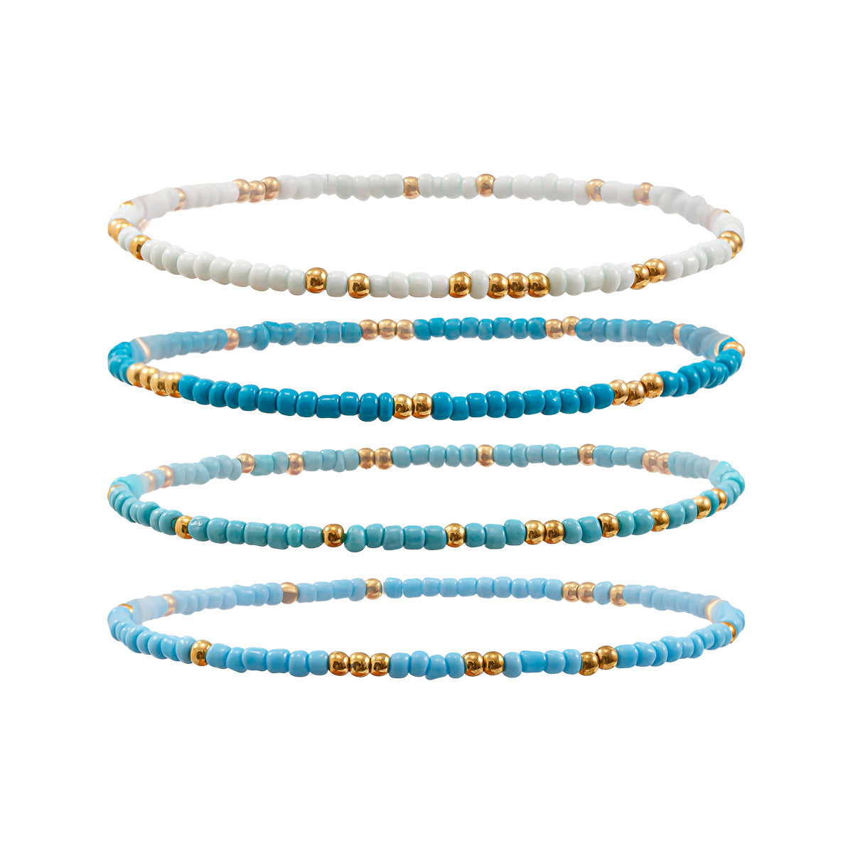 Multi-layered beach conch rice bead anklet