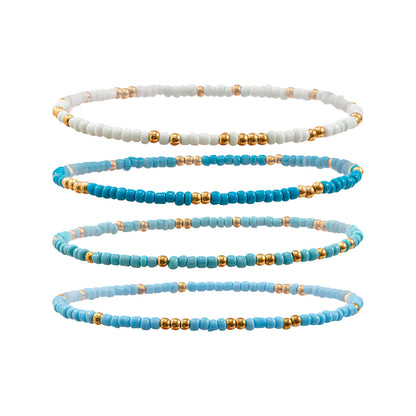Multi-layered beach conch rice bead anklet