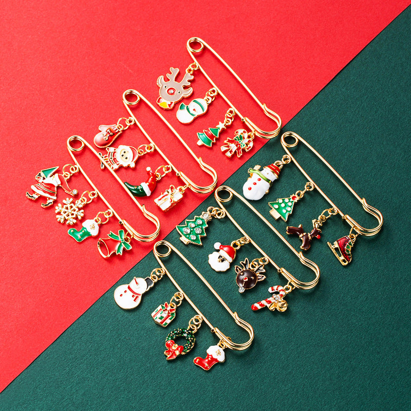 Christmas tree snowflake elk snowman brooch