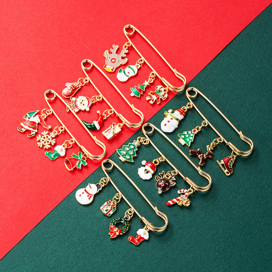 Christmas tree snowflake elk snowman brooch