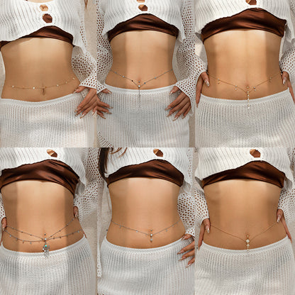 Sweet and cool summer sexy rhinestone waist chain